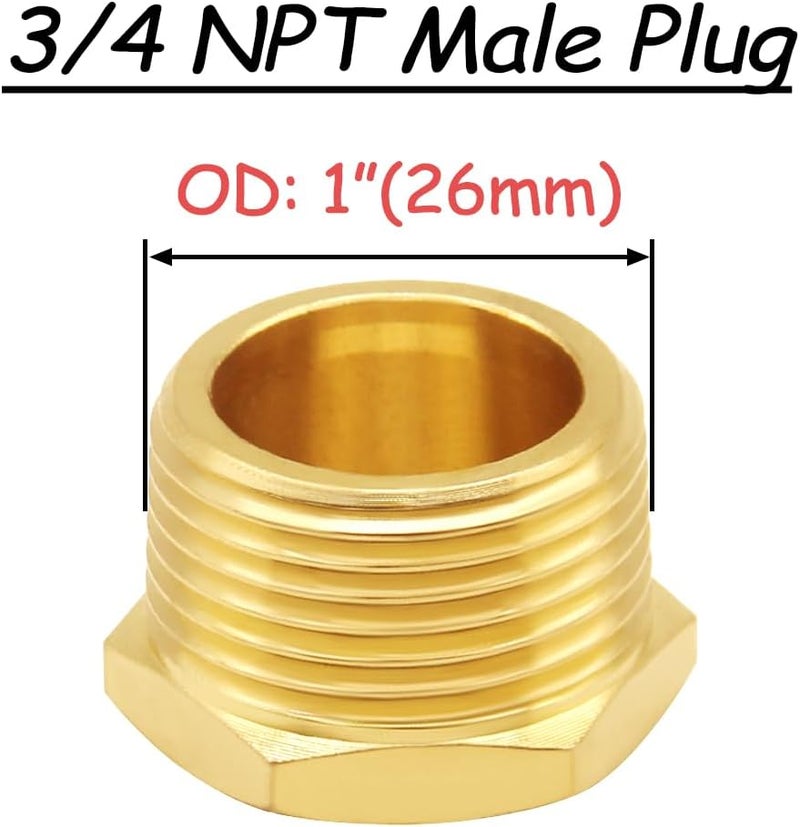 Uenede 4PCS Brass 3/4 Inch NPT Plug Outer Hex 3/4" NPT Male Thread Socket Pipe End Plugs Fitting for Water/Oil/Gas - Image 2